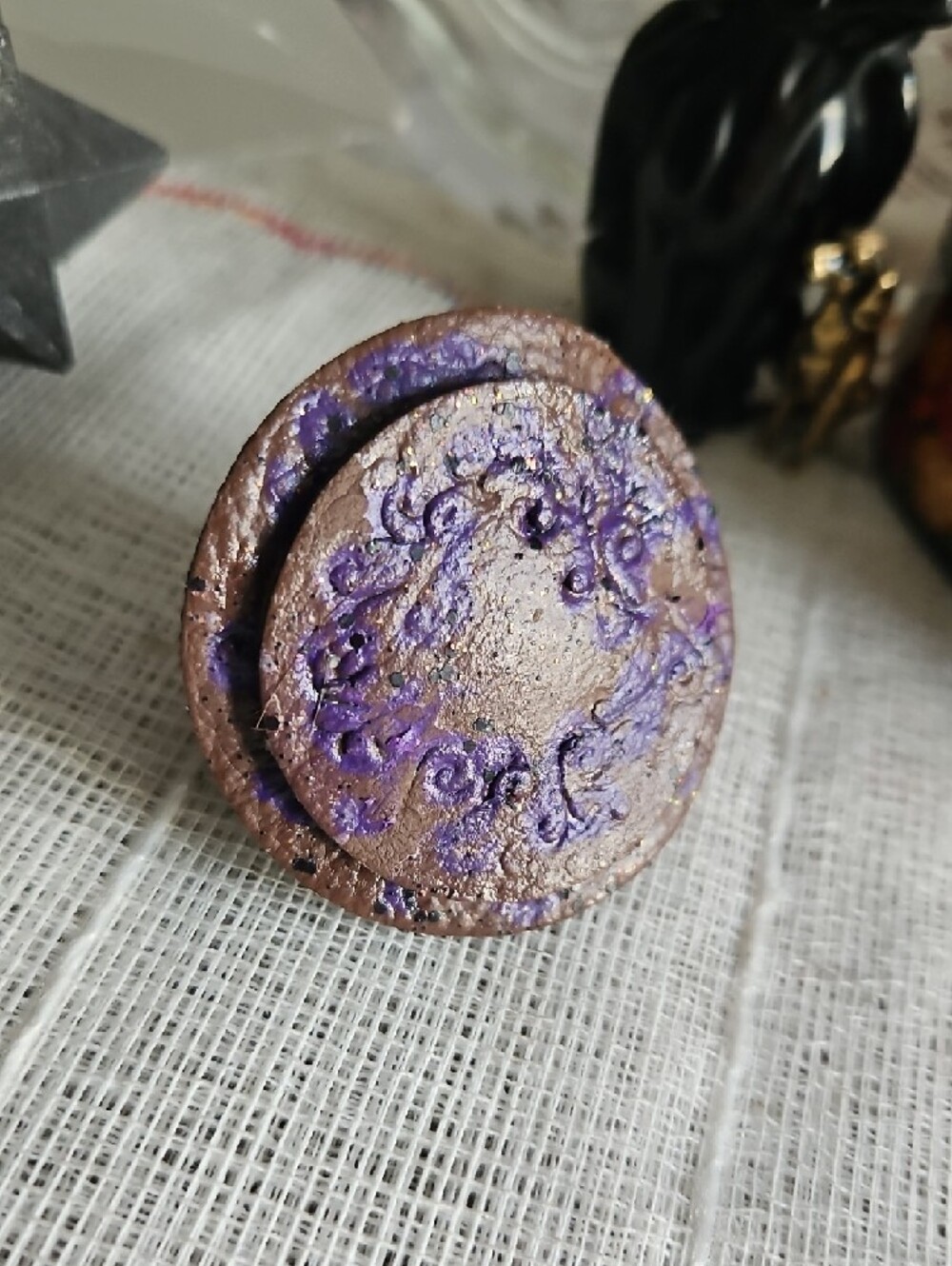 Handmade Tooled&Painted Genuine Leather Round Pet Collar Button Accent NEW - Picture 5 of 9
